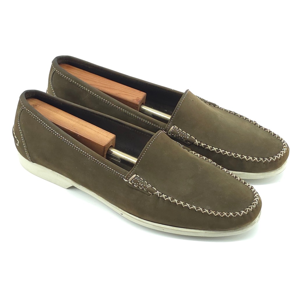 Salvatore Ferragamo Studio Loafers Mens 10 Olive Green Suede Made in Italy